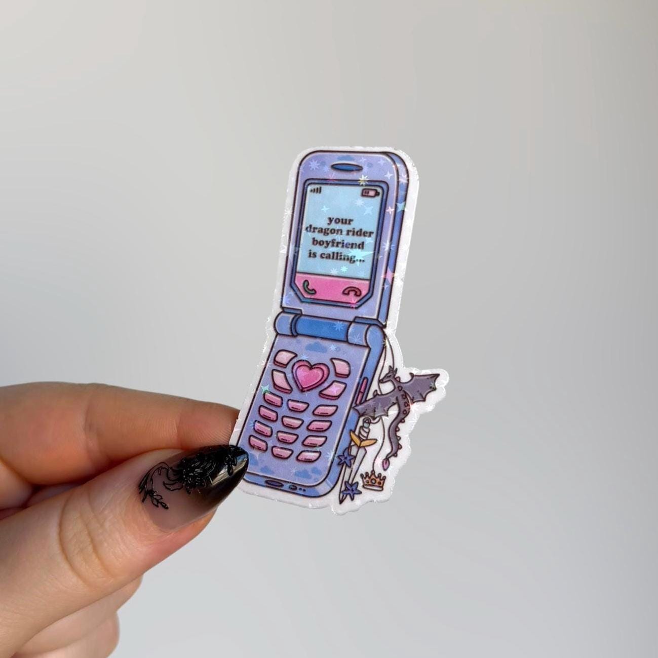 Fantasy Book Boyfriend Sticker Holographic Bookish Dragon Rider Calling Sticker for Kindle