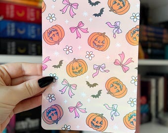Kürbis Schleife Kindle einsetzen | Jack-O 'Lantern Fledermaus Pink Bow Fall einfügen | Pastell Halloween Kobo Kindle Dekor | Holographischer Herbststil