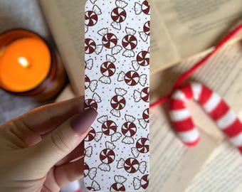Bookmark | Peppermint Candies Bookmark | Bookish Gift | Gift For Book Lover | Gift For Reader | Double Sided Bookmark | Christmas Bookmark