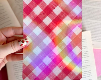 Kindle Case Insert | Holographic Case Insert for E-Readers | Red White Plaid Kindle Insert | Bookish Gifts | Glitter Cardstock Decor