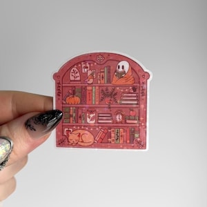 Autumn Cottagecore Bookshelf Sticker | Holographic Fall Bookish Sticker for Kindle