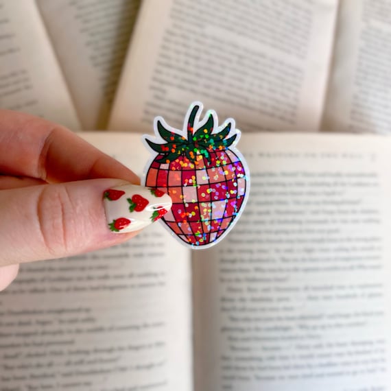 Strawberry Sticker | Holographic Strawberry Disco Ball Sticker | Kindle, Laptop | Vinyl Glitter Sticker