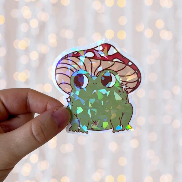 Mushroom Toad Cottagecore Sticker | Holographic Waterproof Vinyl | Kindle, Laptop Sticker