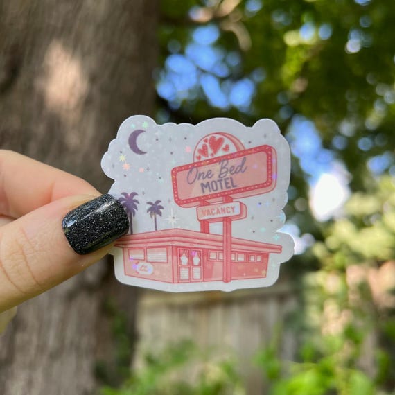 Book Sticker | Holographic One Bed Motel Sticker | Kindle, Laptop | Vinyl Glitter Sticker | Bookish Sticker | One Bed Book Trope