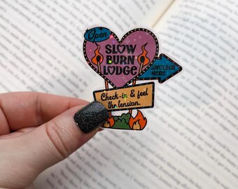 Reading Sticker | Holographic Slow Burn Romance Sticker | Holographic E-Reader, Kindle Sticker | Vinyl Glitter Sticker | Bookish Gift