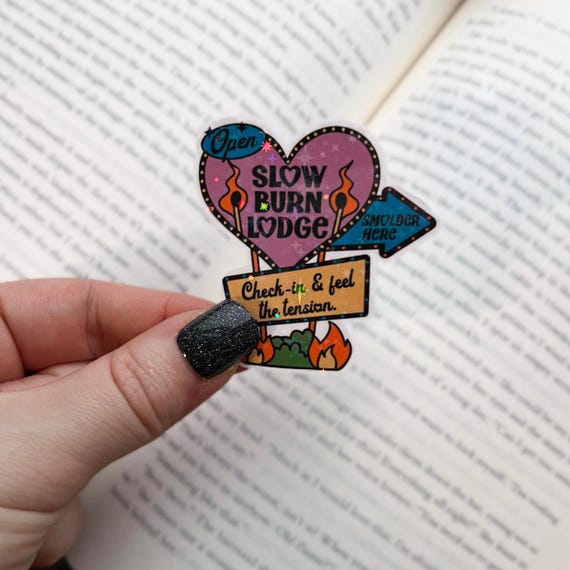 Reading Sticker | Holographic Slow Burn Romance Sticker | Holographic E-Reader, Kindle Sticker | Vinyl Glitter Sticker | Bookish Gift