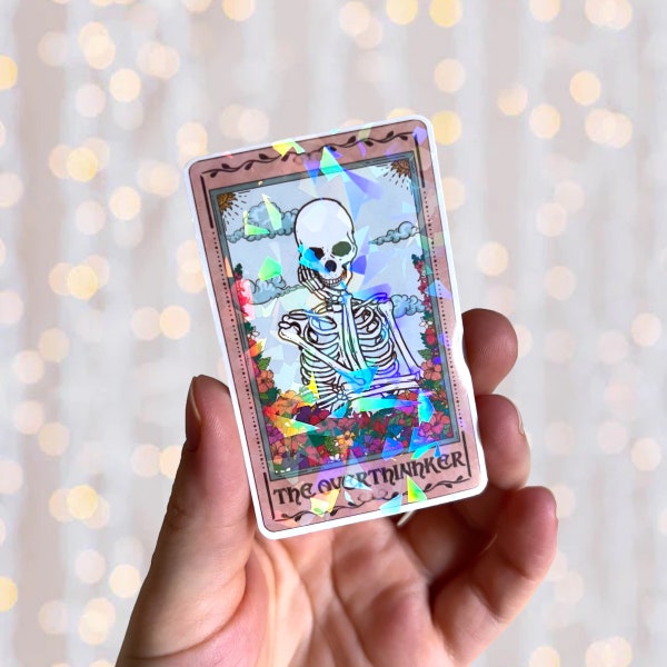 The Overthinker Tarot Sticker // Skeleton Witchy Floral Holographic Waterproof Kindle Laptop Funny