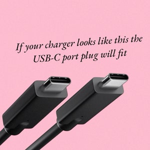 Puede incluir: Dos cables de carga USB-C negros con conectores plateados. Si tu cargador se parece a este, el enchufe del puerto USB-C encajar&aacute;.