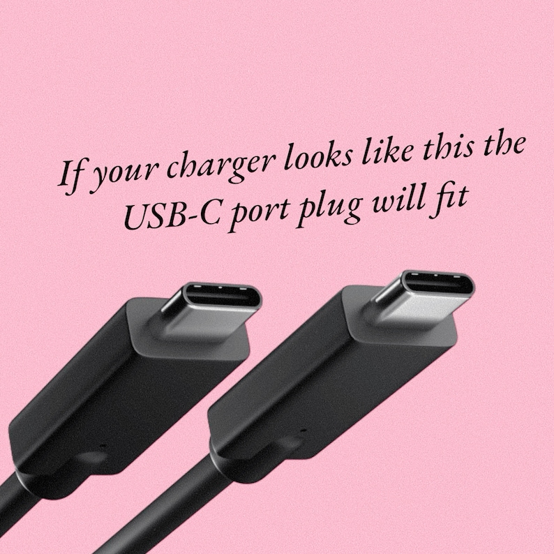 Puede incluir: Dos cables de carga USB-C negros con conectores plateados. Si tu cargador se parece a este, el enchufe del puerto USB-C encajar&aacute;.