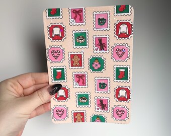 Christmas Stamp Kindle Insert | Retro Holiday Gift Bookish Glitter Case Insert for Ereaders