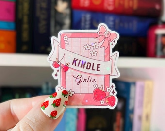 Kindle Sticker | Strawberry Kindle Girlie Holographic Sticker | Pink Kindle Sticker | Vinyl Glitter Sticker | Bookish Sticker for Reader