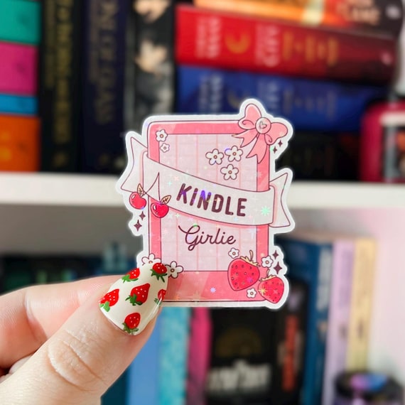 Kindle Sticker | Strawberry Kindle Girlie Holographic Sticker | Pink Kindle Sticker | Vinyl Glitter Sticker | Bookish Sticker for Reader