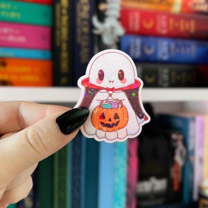 Vampire Ghost Book Sticker | Halloween Trick or Treat Ghost Sticker | Holographic Spooky Autumn Sticker for Kindle, Laptop, Kobo, iPad
