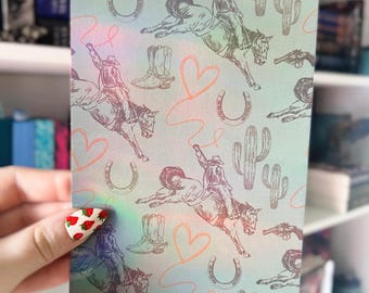 Cowboy Kindle Case Insert | Holographic Case Insert for E-Readers | Bookish Gift | Glitter Cardstock Decor | Kindle Insert, Kobo Insert