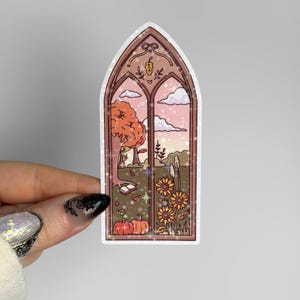 Cozy Autumn Window Sticker | Holographic Fall Sticker for Kindle