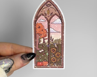 Cozy Autumn Window Sticker | Holographic Fall Sticker for Kindle