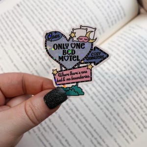 Reading Sticker | Holographic Only One Bed Motel Sticker | Holographic E-Reader, Kindle Sticker | Vinyl Glitter Sticker | Bookish Gift bild 1
