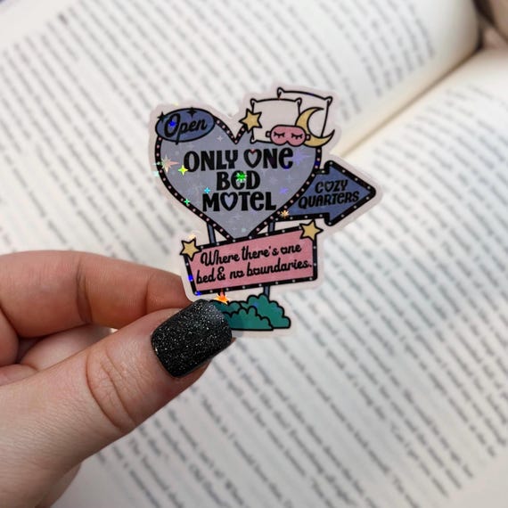 Reading Sticker | Holographic Only One Bed Motel Sticker | Holographic E-Reader, Kindle Sticker | Vinyl Glitter Sticker | Bookish Gift
