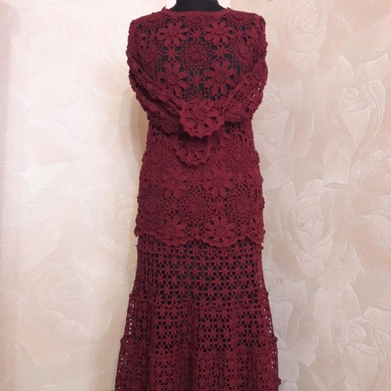 burgundy crochet dress