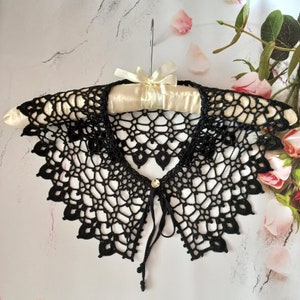 Crochet Black Collar,Detachable Lace Collar,Handmade openwork collar,Removeable Collar Black,Crochet Cotton Collar for Women