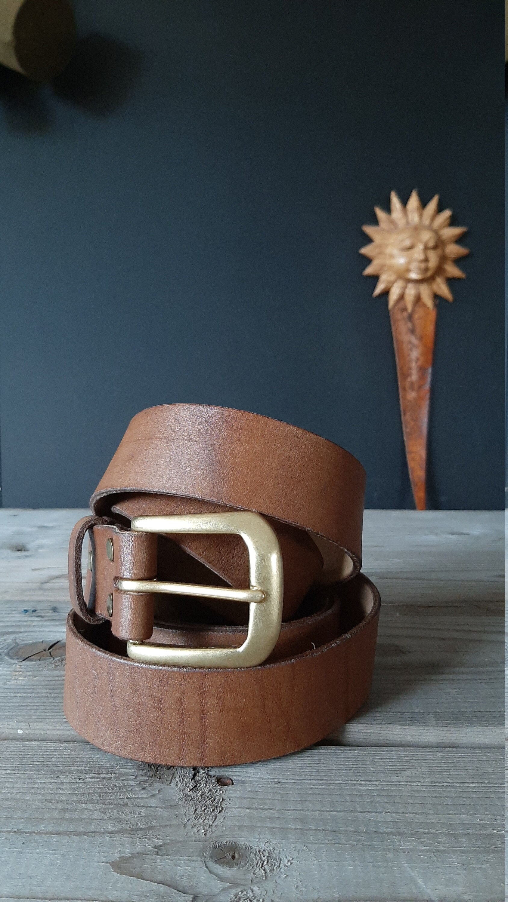 Leather Mens Belt With Brass Buckle Etsy