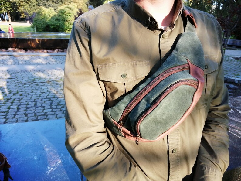 Sling Bag in Waxed Canvas Crossbody Bag Canvas and Leather Etsy