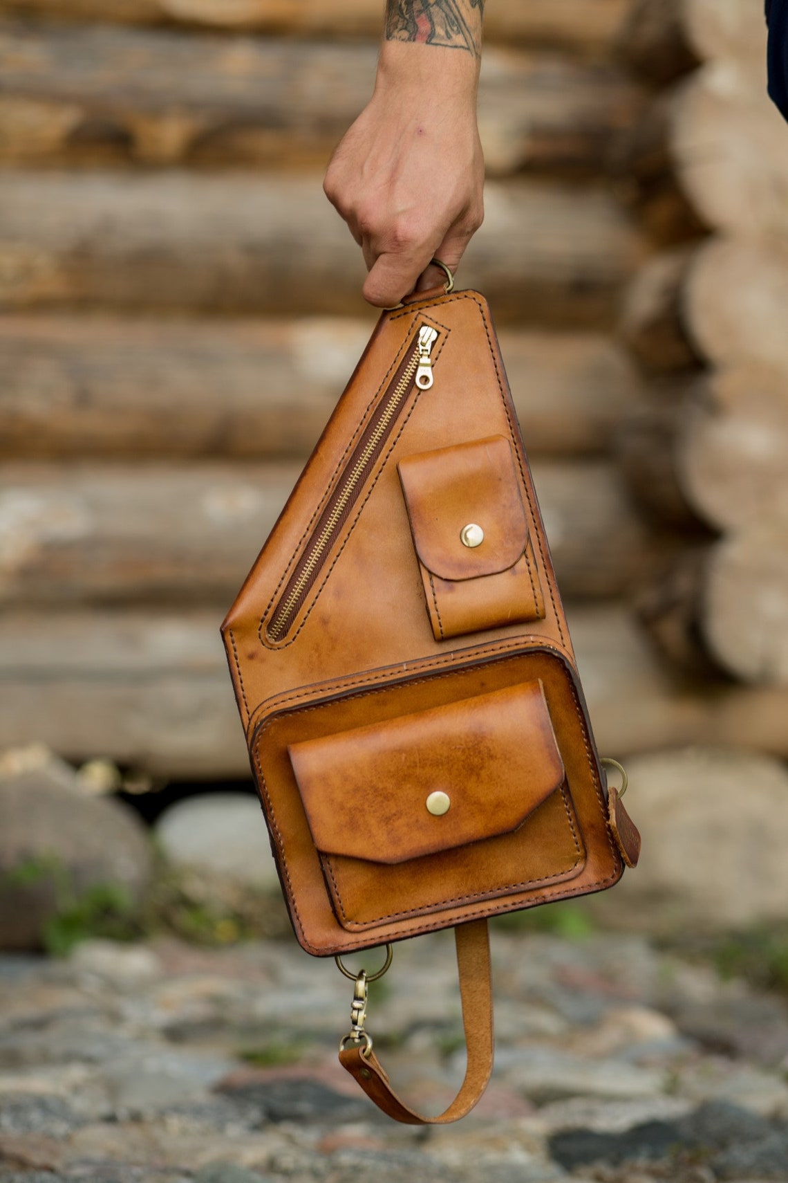 Genuine Leather Hand Crafted Sling Bag Etsy