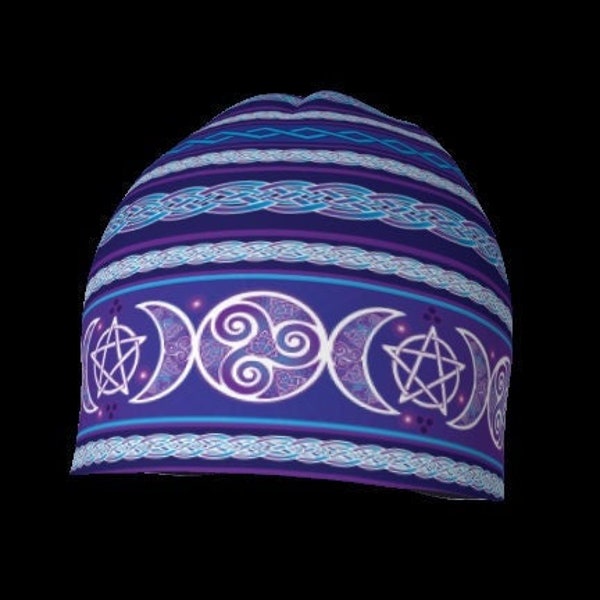 Celtic Triple Moon Goddess Witch Fair Isle Soft, Lightweight Beanie/Hat/Chemo Cap for all ages-Nordic, Norwegian, Scandinavian, Wiccan,Pagan