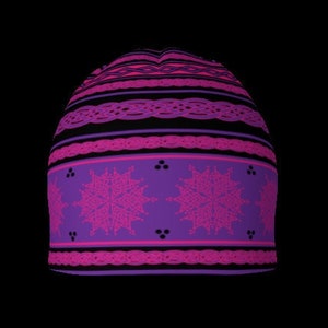 Celtic Knot Fair Isle in Pink and Purple Soft, Lightweight Beanie/Hat/Chemo Cap - Nordic, Norwegian, Scandinavian, Celtic Art, Fantasy Art