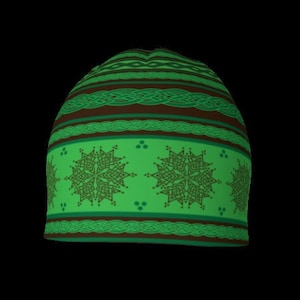 Celtic Knot Fair Isle in Green and Brown Soft, Lightweight Beanie/Hat/Chemo Cap - Nordic, Norwegian, Scandinavian, Celtic Art, Fantasy Art