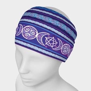 Celtic Triple Moon Goddess Witch Fair Isle Headband/Neck Warmer-Eco-friendly, Nordic, Wicca, Wiccan, Pagan, Celtic, Fantasy Festival Wear
