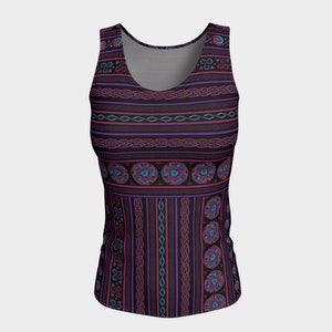 Celtic Spiral Fair Isle Long, Fitted Tank Top/Activewear -  Celtic, Fantasy, Medieval, Nordic, Norwegian, Scandinavian, Festival Wear