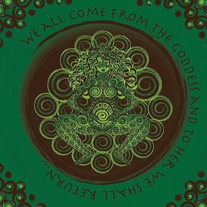 Celtic Pagan Fertility Goddess in Green Square Scarf/Wall Tapestry/Altar Cloth - Celtic Art, Fantasy Art, Wiccan, Wicca, Festival Wear