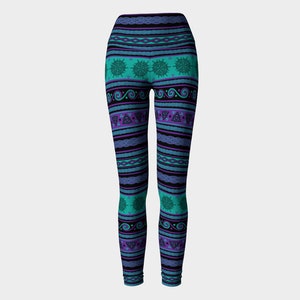 Celtic Knot Fair Isle in Purple and Teal Yoga Leggings/Activewear - Nordic, Scandinavian, Norwegian, Eco-friendly, Celtic Art, Fantasy Art,