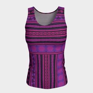 Celtic Knot Fair Isle in Pink and Purple Long, Fitted Tank Top/Activewear -  Celtic, Fantasy, Nordic, Norwegian, Scandinavian, Festival Wear