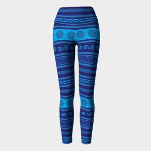 Celtic Knot Fair Isle in Blues Yoga Leggings/Activewear - Nordisch, Skandinavisch, Norweger, Öko-freundlich, Keltische Kunst, Fantasy Art,