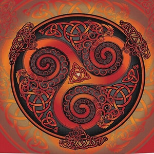 Celtic Fire Dragon Mandala Square Scarf/Wall Tapestry/Altar Cloth  - Dragon Art, Celtic Art, Fantasy Art, Celtic Dragon, Festival Wear