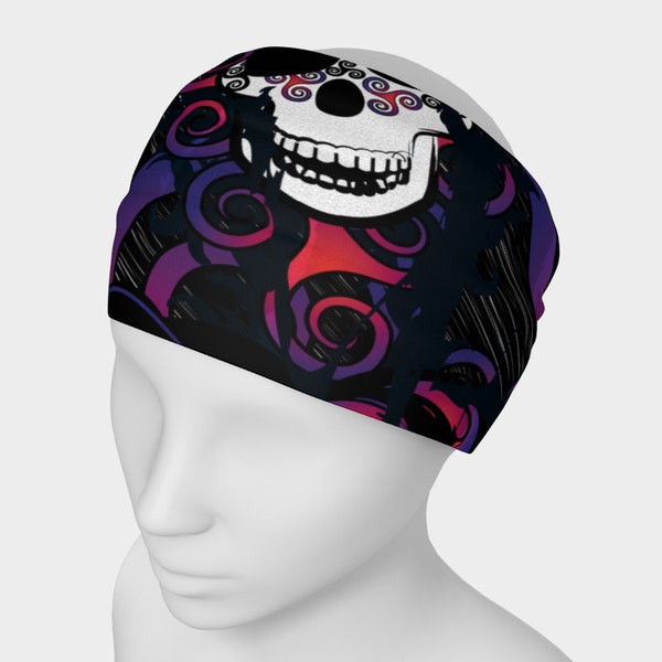 Gothic Celtic Spiral Pirate Skull Wide Headband/Neck Warmer - Eco-friendly, Gothic Art, Celtic Art, Fantasy Art, Festival Wear