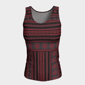 Celtic Knot Fair Isle in Red and Grey Long, Fitted Tank Top/Activewear -  Celtic, Fantasy, Nordic, Norwegian, Scandinavian, Festival Wear