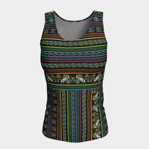 Celtic Unicorn Fair Isle Long, Fitted Tank Top/Activewear -  Celtic, Rainbow, Fantasy, Nordic, Norwegian, Scandinavian, Festival Wear