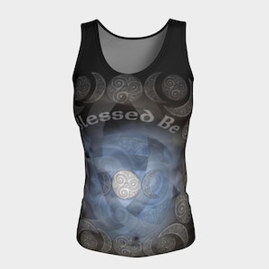 Celtic Triple Moon Goddess Mandala Long, Fitted Tank Top/Activewear- Celtic Art, Fantasy Art, Witch, Wicca, Wiccan, Pagan, Festival Wear