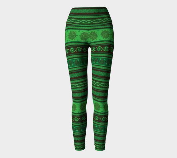 Celtic Knot Fair Isle in Green and Brown Yoga Leggings/activewear