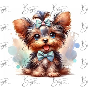 niedliche Yorkie Kunst, Aquarellkunst, Hundegeschenke, Yorkshire-Terriergeschenke, druckbare digitaler Download, PNG, Wandkunst