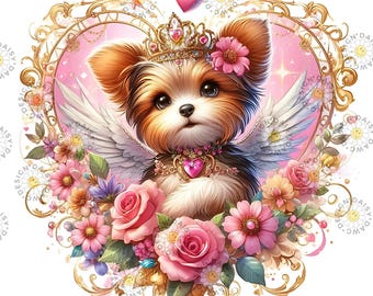Arte em aquarela de anjo Yorkie: Memorial de animal de estimação (download digital)
