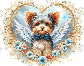 Clipart de aquarela de anjo Yorkie: Arte de cachorro memorial (download digital)