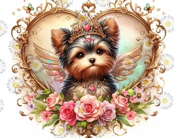 Clipart de anjo Yorkie em aquarela: Arte de cachorro memorial (download digital)