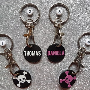 Schlüsselanhänger, Taschenanhänger, Einkaufswagenchip - Totenkopf, Name