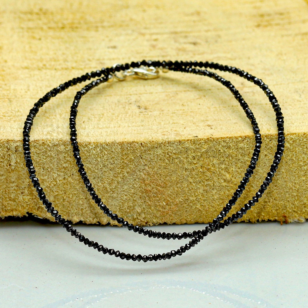 Natural Black Diamond Necklace AAA 2 3 Mm Black Diamond Faceted