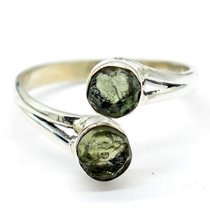Natural Moldavite Ring, Rough Moldavite, Authentic Moldavite, Czech Republic, Adjustable Ring, Girls Ring, Chunky Ring, Sterling Silver Ring