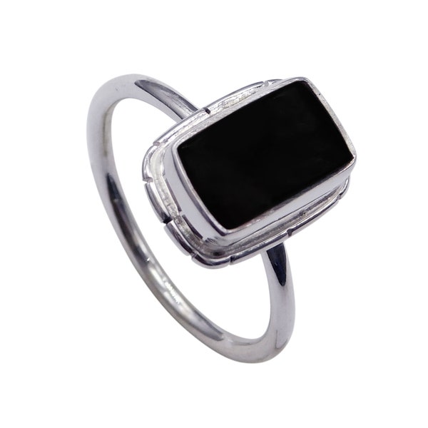 Natuurlijke zwarte onyx ring, 925 sterling zilveren ring, zwarte stenen ring, rechthoek ring, onyx ring, alledaagse ring, vrouwen ring, statement ring